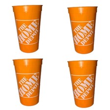 x4 HOME DEPOT Cups Reusable Plastic Iconic Orange 22oz Tumbler Cup Made USA NEW picture