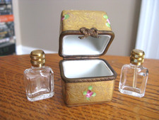 JD Peint La Main Dumont Limoges France Gilded & Pink Roses Trinket Box w Perfume picture