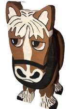 Vintage Handpainted Folk Art Wood Mule Horse Figurine picture