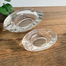 VINTAGE Oval Clear Glass Ashtray Set of 2 Mid Century Modern Cigar picture