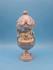 Keren Kopal Light Blue Musical Carousel Egg w/ Royal Horses E1296 Crystals 2014 picture