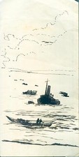 China Drawing USS Estes Taiwan Tsingtao Hong Kong Shanghai c1947 picture