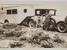 Vintage 1932 Couple Automobile Travel Trailer Camper Photo Lou Truman 2.75x4.5 picture