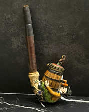 Antique German Porcelain Tobacco Pipe, Hand-Painted Bavarian Alpine Figural Man picture