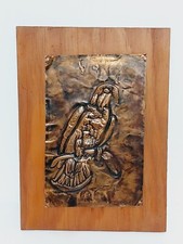 Vintage 1960's Hammered Copper Repousee Folk Art Signed Rustic Eagle Branch picture