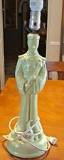 Vintage MCM Chinoiserie Green Ceramic Asian Male Warrior Table Lamp Base Kohl picture