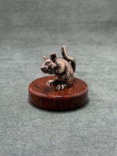 Art Deco Mouse Figurine Cast Bronze Statuette Pedestal In Obsidian Stone picture
