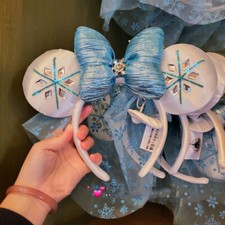 Disney` Parks Frozen Blue White Sparkle Elsa Minnie Mouse Ears Headband US POST picture