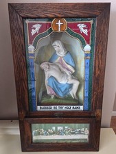 Antique Catholic Pieta Shrine Shadow Box Holy Water IHS Religious Folk Art picture
