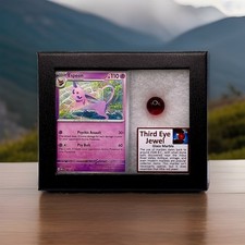Espeon Pokémon Card With Authentic Third Eye Jewel In RIKER Display Case picture