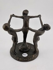 Vintage Bronze Ring Around The Rosie Three Children Bronze Metal Sculpture Decor picture