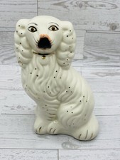 Vintage Staffordshire Reproduction Spaniel Dog Figurine, White w/ Gold Accents picture