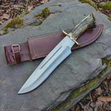 Custom Handmade 440C Stainless Steel Bowie Knife – Stag Horn Handle with Sheath picture