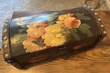 Vtg Hand-Painted Floral Handcrafted Wooden Rectangular Chest Trinket picture