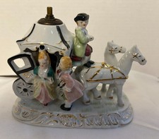 Vintage Royal Japan Horse Carriage Porcelain Lamp Hand Painted Mint picture