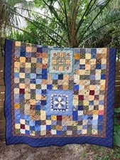 Vintage Handmade Patchwork Quilt Full Floral Farm Dog Log Cabin Cottagecore Blue picture
