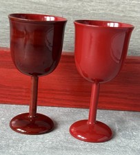 Vintage Japanese Red Lacquer Stemmed Wine Glasses Pair Made by Kanemoku Hye picture