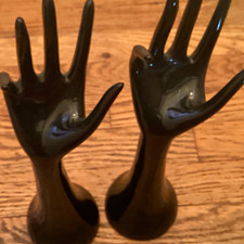 Black Glossy Ceramic Hand Figurines Set of 2, Art Theme Display Decor picture