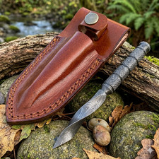 Damascus Small Cyclone Tri Edge Dagger Knife Full Tang 6 inch Over All picture