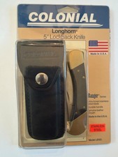 NOS Vintage Colonial Ranger Longhorn LB-125 Knife Brass Leather Sheath Sealed picture