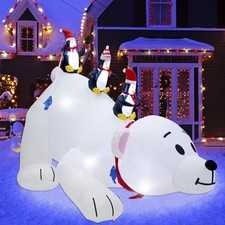 Juegoal Christmas 7.7(L) x 6 FT(H) Inflatables Lighted Polar Bear with Three Pen picture