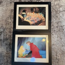 2 Vtg Disney Storybook Framed Art Sericels Snow White Seven Dwarfs Dream Duet picture
