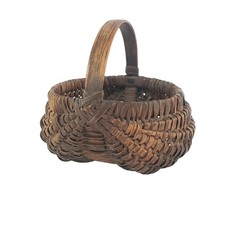 Antique Miniature Hand Woven Splint Oak Buttock Basket Single Bentwood Handle picture