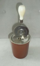 VINTAGE A&J 1923 HAND MIXER BEATER WITH BROWN STONEWARE BOWL ANTIQUE picture