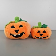 Halloween Jack O Lantern Plush Pumpkin Set Orange Stuffed Decor 2 Piece Vintage picture