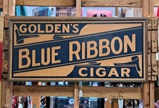 Antique 1910's Golden's Blue Ribbon Cigar ORIGINAL Cardboard Sign 16