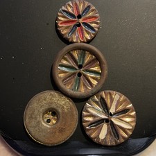 4 Vintage Enamel Painted Metal Buttons Starburst Pinwheel Brass (Mixed Size Lot) picture