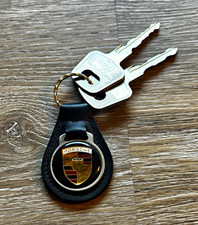 Vintage Porsche Black Leather Key Fob Crest Keychain Badge Emblem 911 944 928 picture