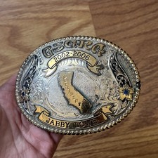 Vintage GIST USA Solid Bronze Trophy Belt Buckle GSGRA Gay Rodeo President Jabby picture