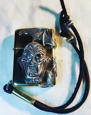 JOLLY REBELS Vampire,Dracula Brass & STERLING Silver Armored Case Custom Zippo picture