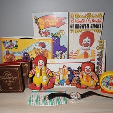 Vintage 70s 80s Ronald McDonald Collectible Lot Accessories Doll Chart Watch picture