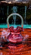 Vintage Fenton Cranberry Mary Gregory Glass Basket Limited Edition 194/1500 Sign picture