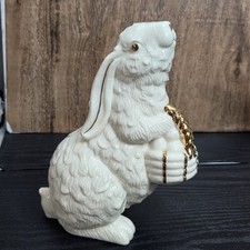 Easter Bunny with Easter Basket and Eggs Decor Gold Accent Ceramic 1pc picture