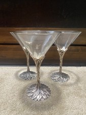 Vintage Grey Goose Vodka Pewter Metal Feather Base Martini Glasses Set of 3 picture