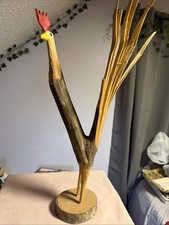 Vintage Tree Branch Carved Rooster Handmade Signed Minnie Garland Adkins 1995 picture