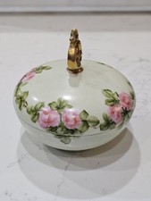 Antique T&V LIMOGES France Hand Painted Porcelain Powder Trinket Jar Bowl Roses picture