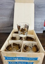 Vintage Set Of 6 Old Taylor Whiskey Rocks Glasses in Original Box picture
