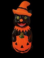 Mr. Christmas Halloween Blow Mold Black Cat Jack-O-Lantern Witch Hat Light Up picture