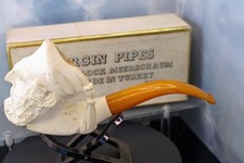 Cleaned- STUNNING Ihsan GIRGIN Block Meerschaum Face Pipe From Turkey picture