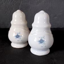 Vintage Pfaltzgraff Poetry Salt Pepper Shaker Set Blue Rose Romantic Cottagecore picture