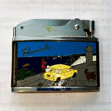 Vintage 1960s Bermuda Lite Cigarette Lighter Silver with Blue Enamel Design picture