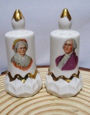 Vintage George Martha Washington Salt Pepper Shaker Gold Trim Candlestick 3.75