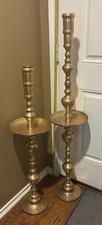 Huge Vintage Brass Candleholders, Etched Detail 50 & 40” Tall & 10” Diameter picture