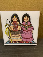 Native American Tile Cleo Teissedre Signed STORYTELLER Art South West 1991 Art picture
