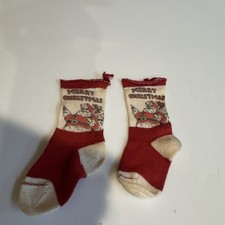 Vtg 1930s/40s Mini Christmas Stockings Knit Ornaments Cute Socks Merry Striped picture