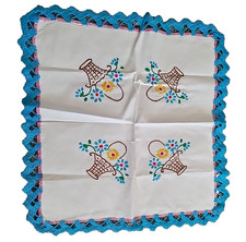 Vtg Handmade Embroidered Doily Table Topper Dresser Square 18
